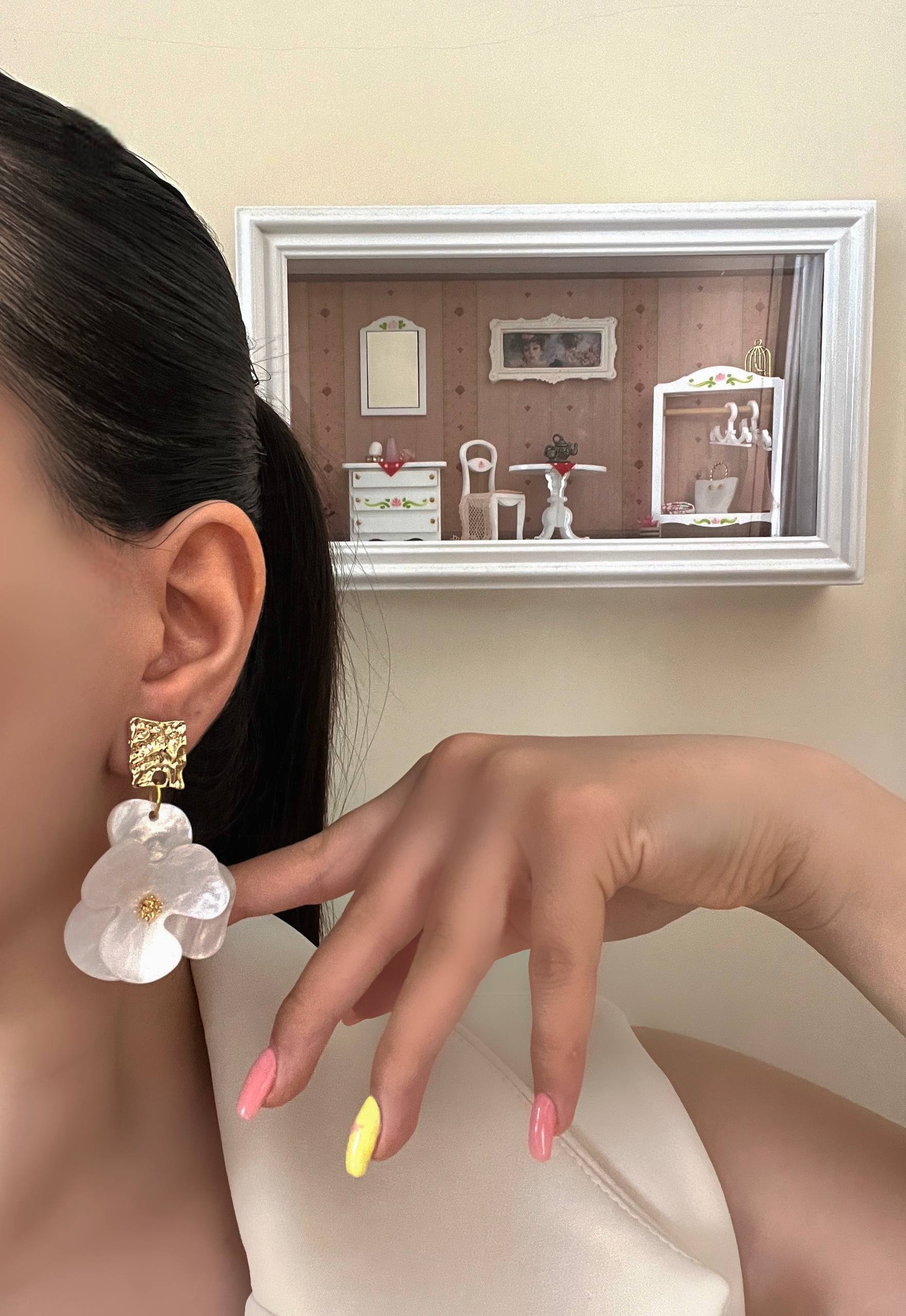 گوشواره های مینیمال مرواریدی میناکاری ضد حساسیت میخ نقره  020